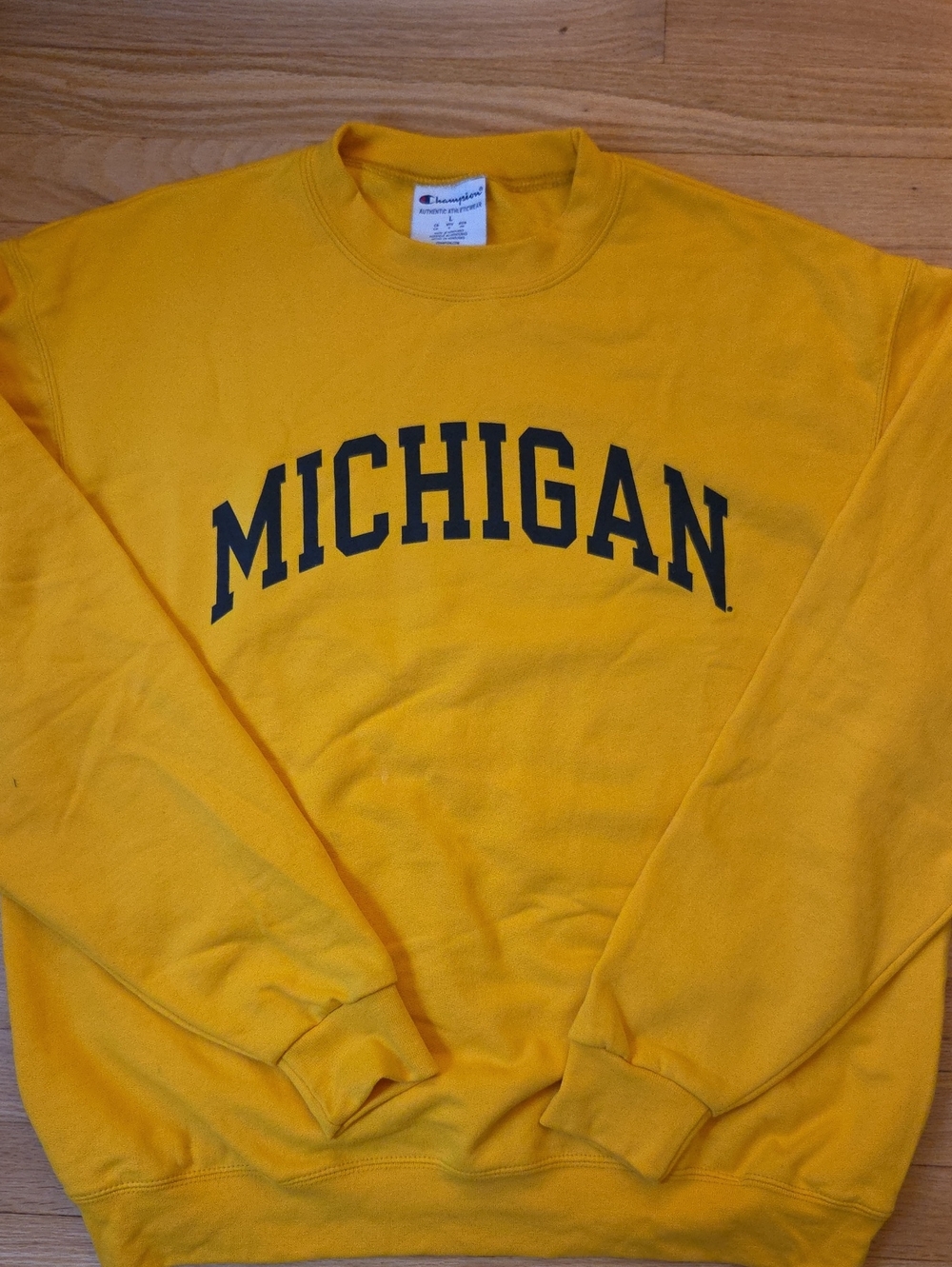 Champion Men’s Crewneck Sweater with Michigan Arch Print - Yellow